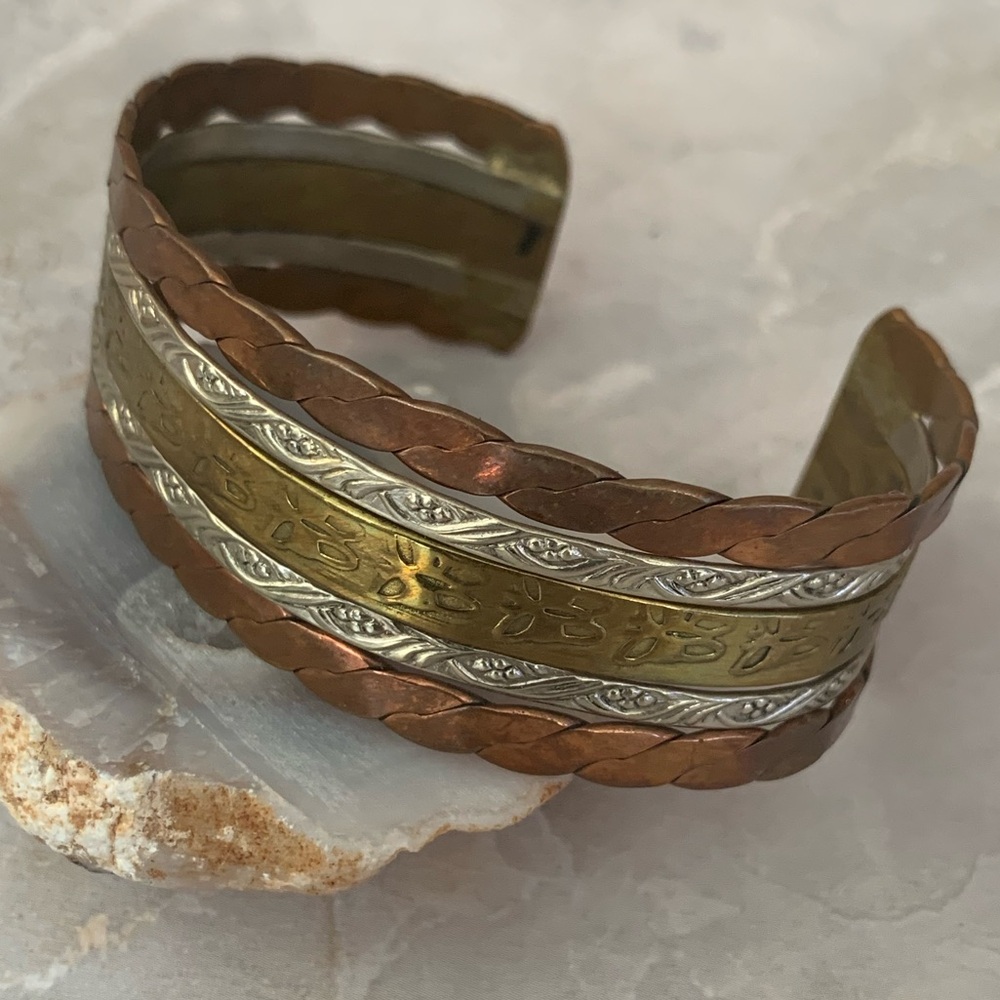 Vintage Copper Brass Nickel Metal Cuff Bracelet